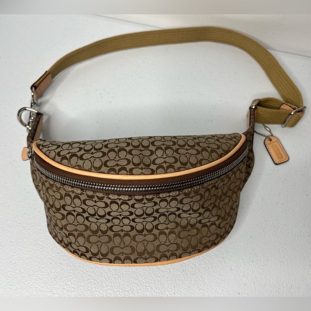 Vtg Coach Fanny Pack Bag Cross Print Coach Print Brown F05093